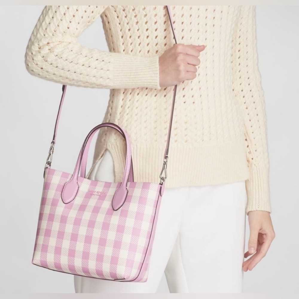 Kate Spade Bleecker Gingham Checker Purple Medium Crossbody Tote Handbag - Picture 8 of 10